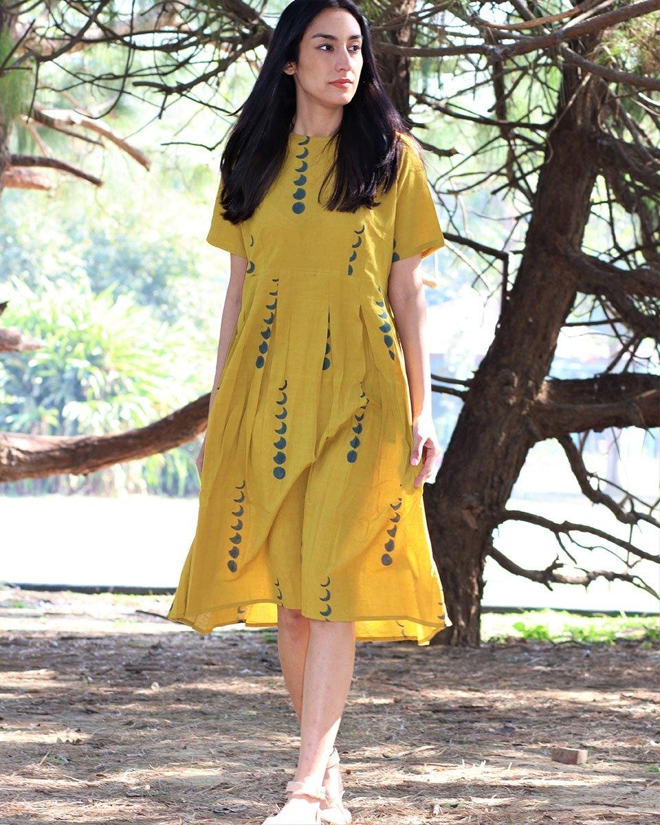 Purple Handprinted Pure Cotton Dress-Slow